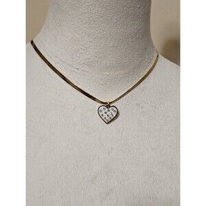 NWT Gold Stainless Steel Herringbone Rhinestone Heart Necklace Womens